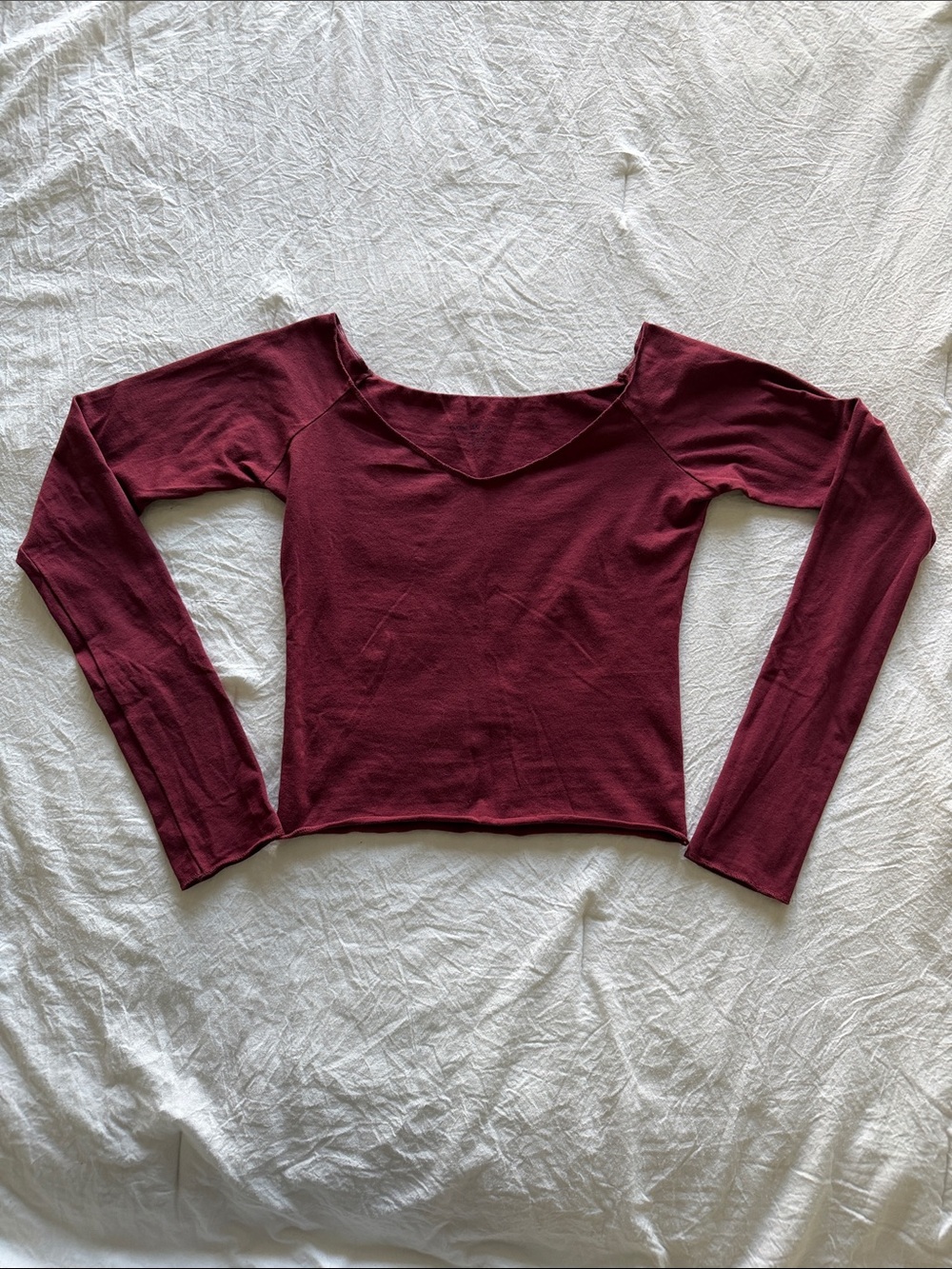 Brandy Melville Off-the-Shoulder V-Neck Long Sleeve Top - Burgundy - Picture 1 of 6
